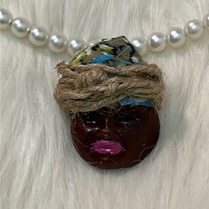 Face Army Fatigue Scarf Handmade One of a Kind Stretchy Faux Pearls Necklace